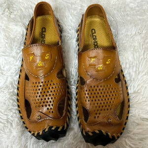 Clohoo F & S Sandals Handmade Stitching Closed Toe Non Slip Brown Men's Size 42